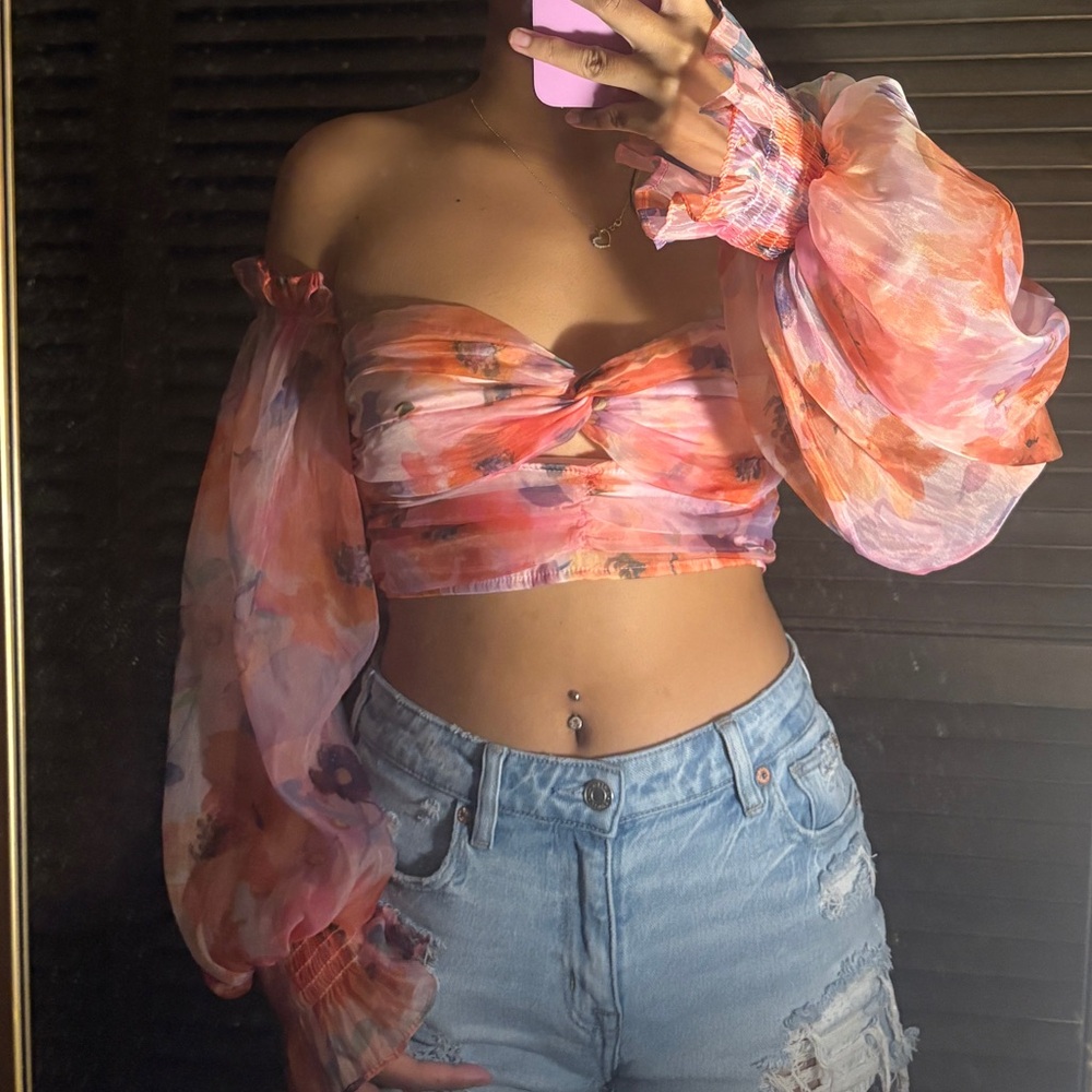 Floral Sheer Pink Tube Top Set